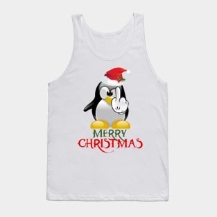 Merry Christmas Irreverent Angry Penguin Tank Top